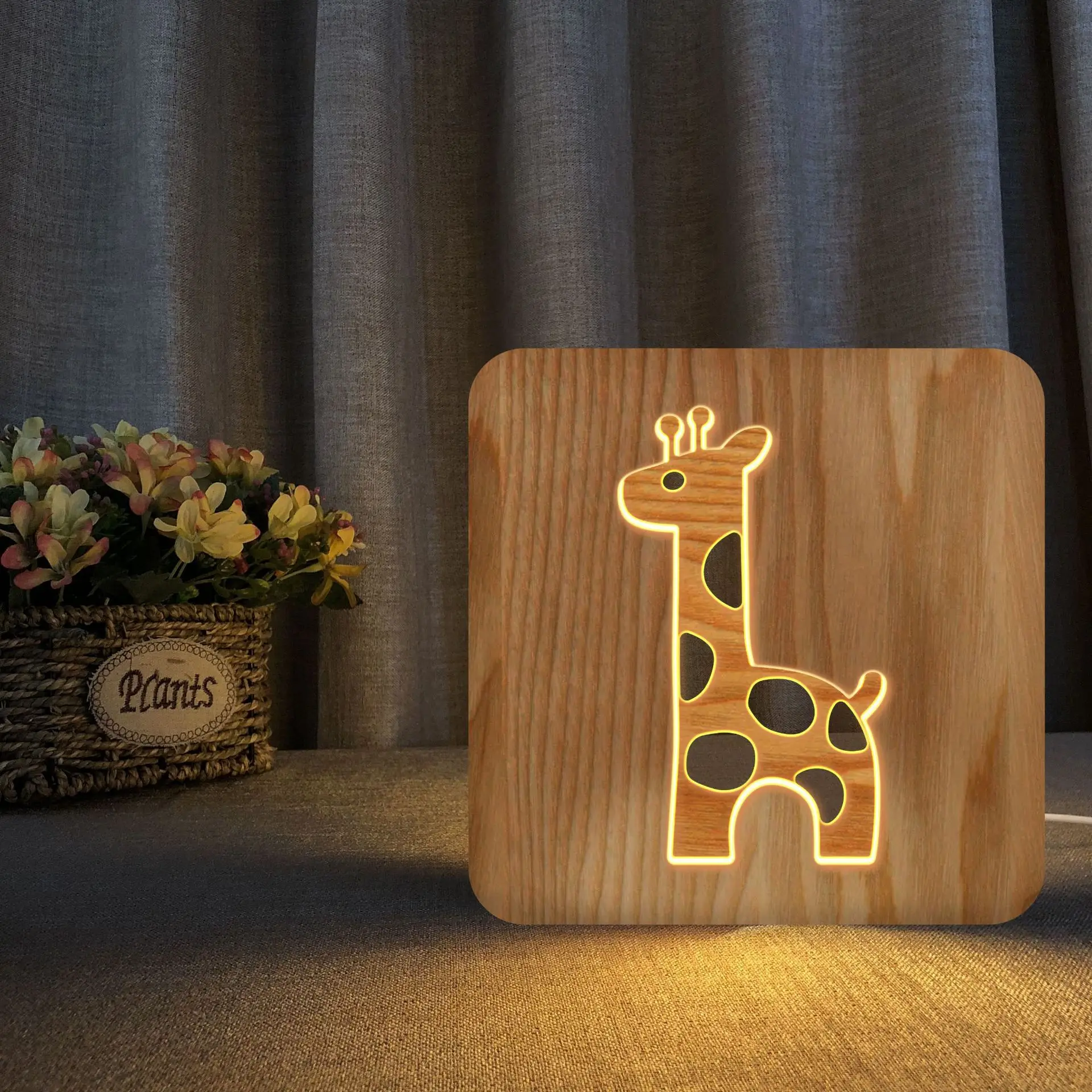 

Giraffe Wooden Product Night Light Bedroom Living Room Decorative Table Lamp