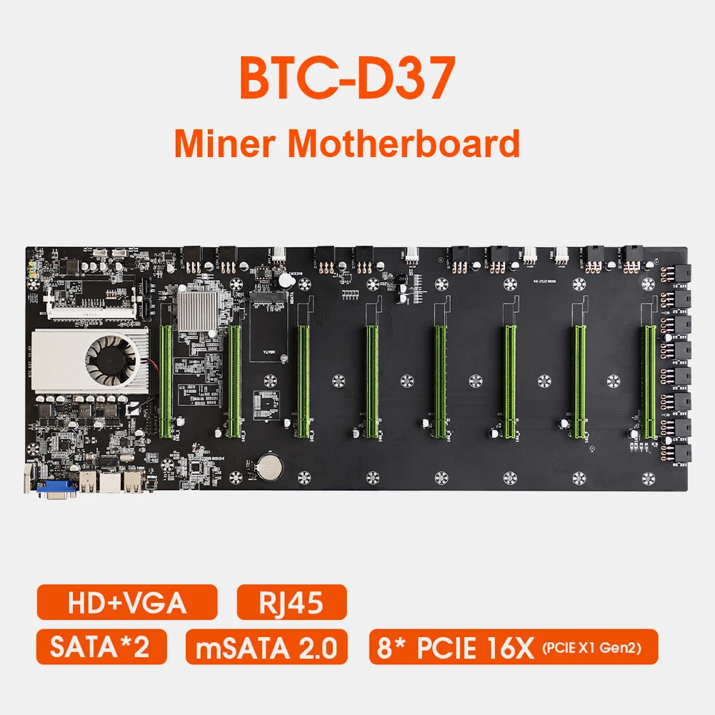 

BTC-D37 Motherboard CPU Combo with 8 PCI-e PCI Express X16 Graphics Card Slots Gigabit LAN DDR3 for Cryptocurrency Mining BTC