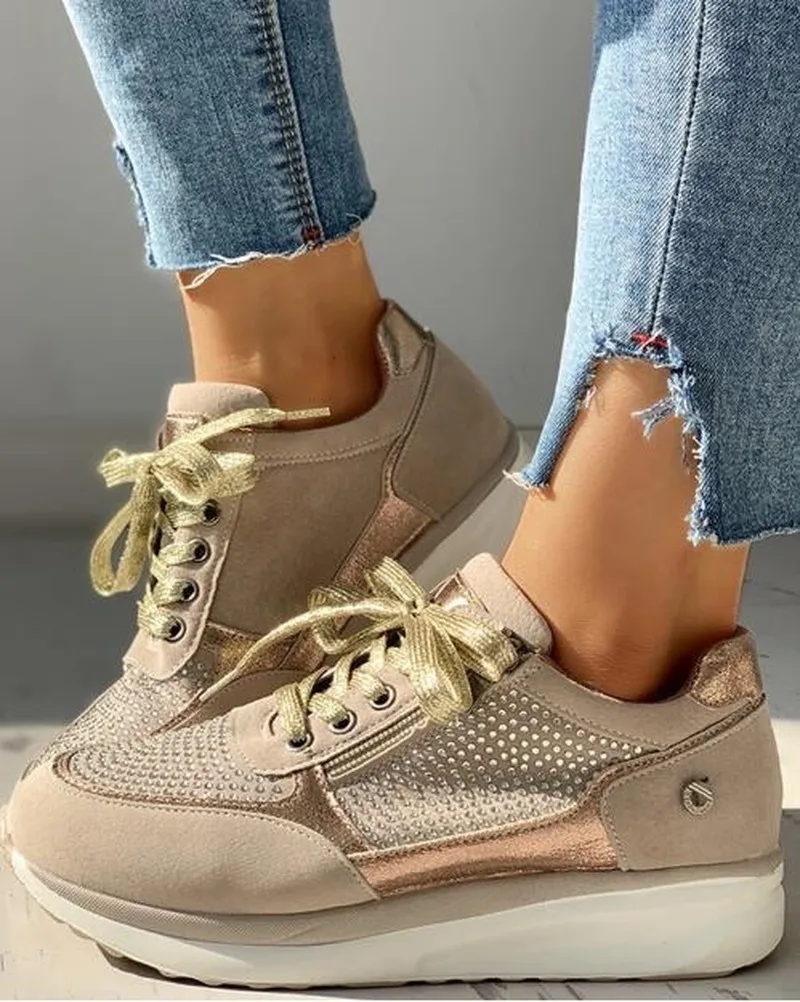 

Shoes Woman Sneakers Gold Zipper Platform Trainers Women Shoes Casual Lace-Up Tenis Feminino Zapatos De Mujer Women Sneakers