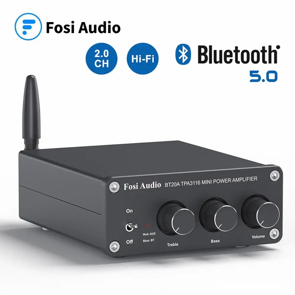 

Fosi Audio BT20A Bluetooth TPA3116D2 Sound Power Amplifier 100W Mini HiFi Stereo Audio Class D Amp Bass Treble For Speakers