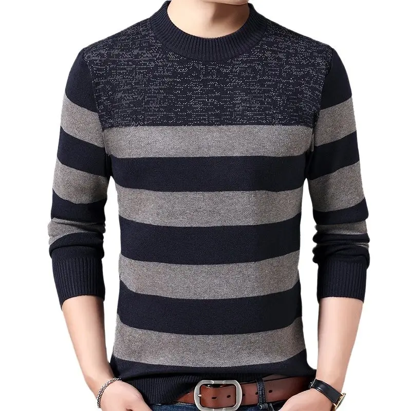

2021 Повседневный плотный теплый зимний полосатый вязаный свитер, Мужская одежда, трикотажный пуловер, вязаные мужские свитеры, мужская мода ...