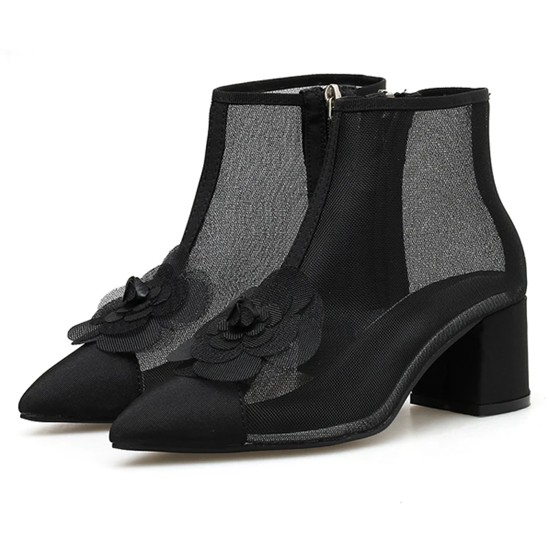 Розовая обувь сексуальный прозрачный в сеточку сапоги 5 см низкий каблук