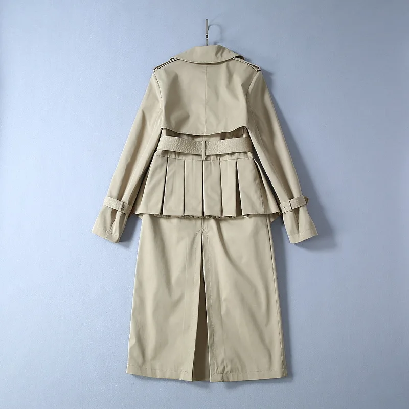 Английский стиль двубортный Женский Тренч 2019 осень/зима элегантный оборки