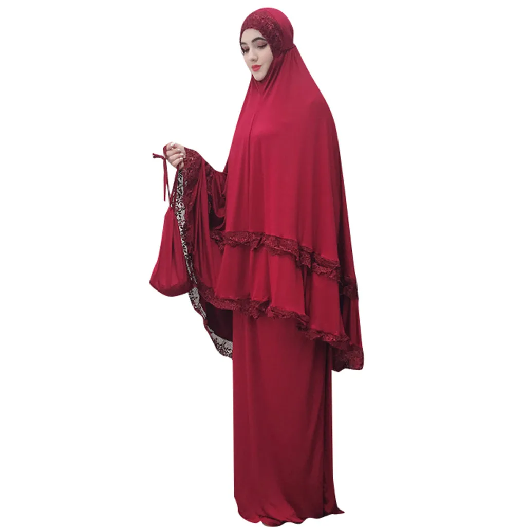 

2021New PA10001Abaya Dubai Double-layered Big Lay Muslim Solid Color Fashion Worship Robe Suit AMEN Taban Islam Dress For Women