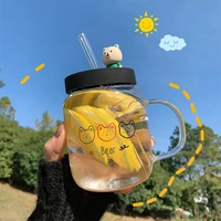 cartoon bear cup 300ml lovely simple sketch exquisite breakfast student straw anti choking coffee cup with handle