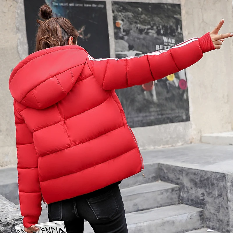 

Bright Colors Winter Jacket Women Parka Warm Thick Solid Short Style Cotton Padded Parkas Coat Loose Stand Collar Outwear 2XL