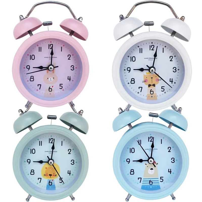 Retro Loud Alarm Clock Double Bell Mechanical Key Wound Silent Pointer Alarm Clock Night Light