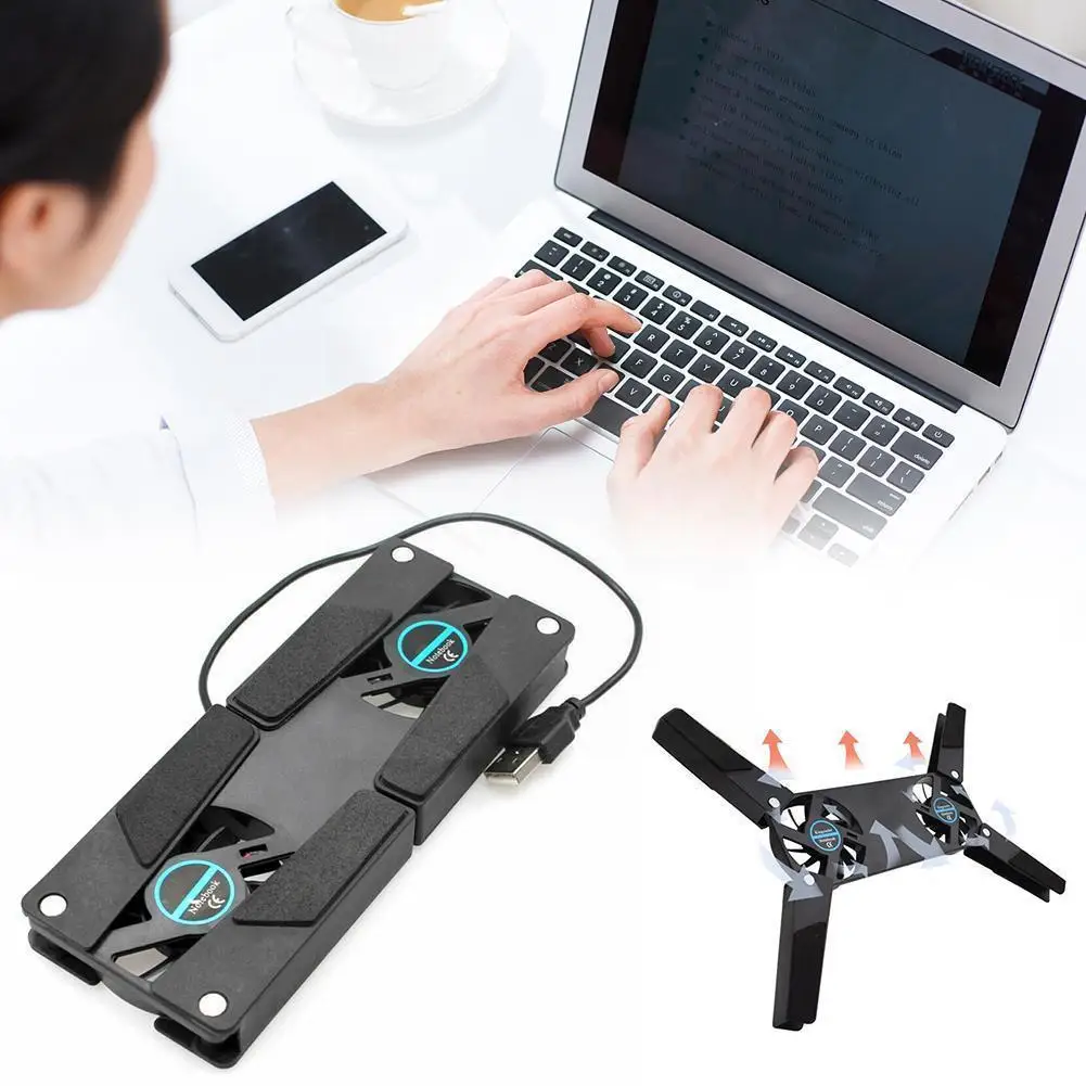 

2 Fans Foldable Laptop Cooling Cooler Pad Stand USB Powered For Laptop Notebook Octopus USB Double Cooling Fan Y7T8