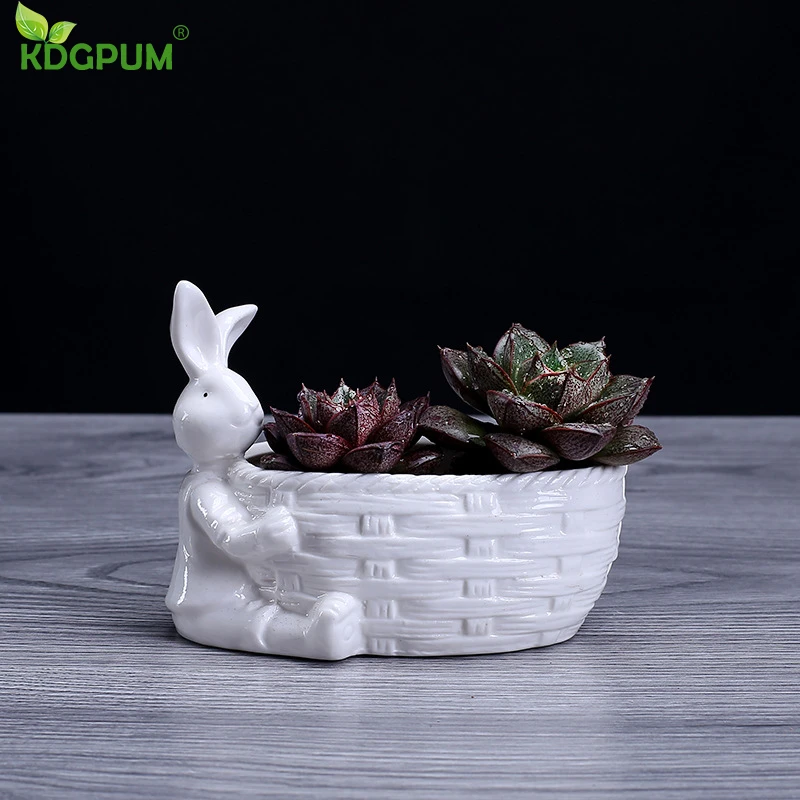 Керамический цветочный горшок в виде кролика для суккулентов декоративный