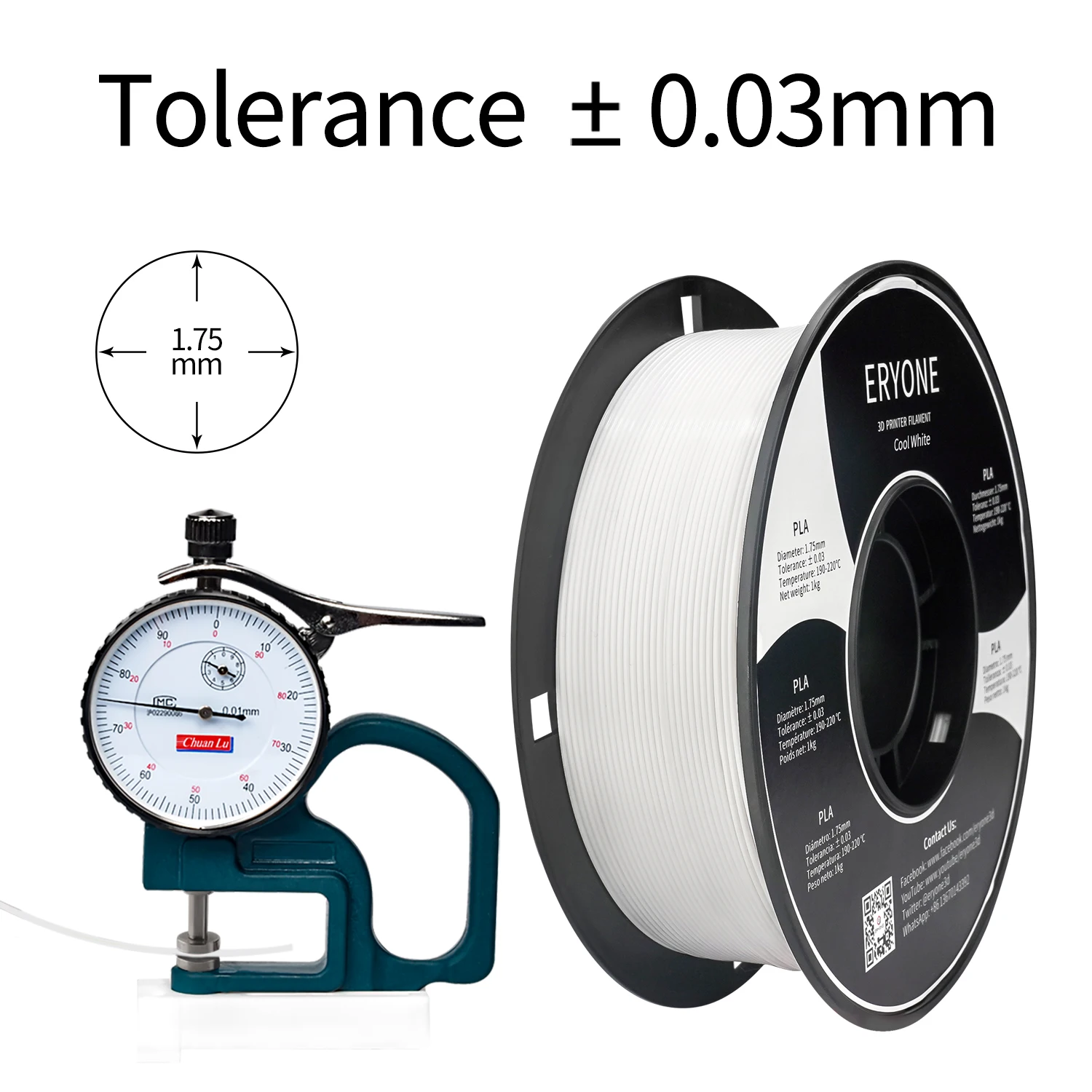 

ERYONE New Arrival Cool White PLA Filament 1kg 1.75mm High Quality Low Shrinkage Consumable For 3D Printer