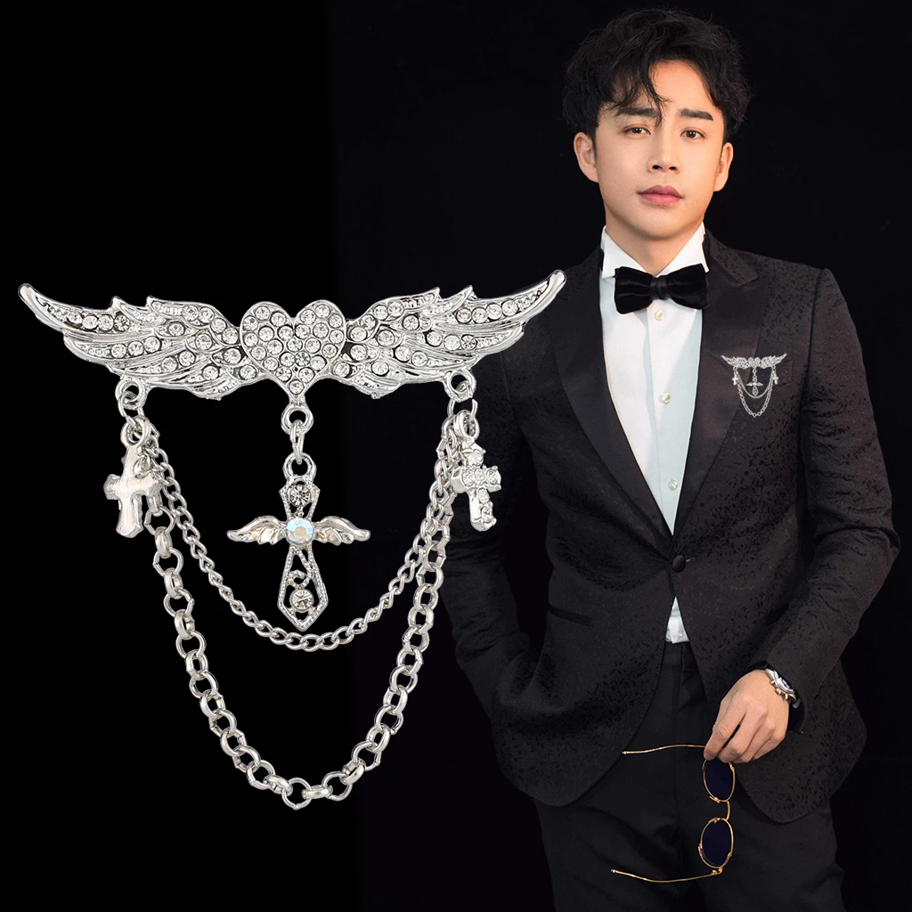 Мужской винтажный корсаж с бахромой и перекрестной цепочкой|Броши| |