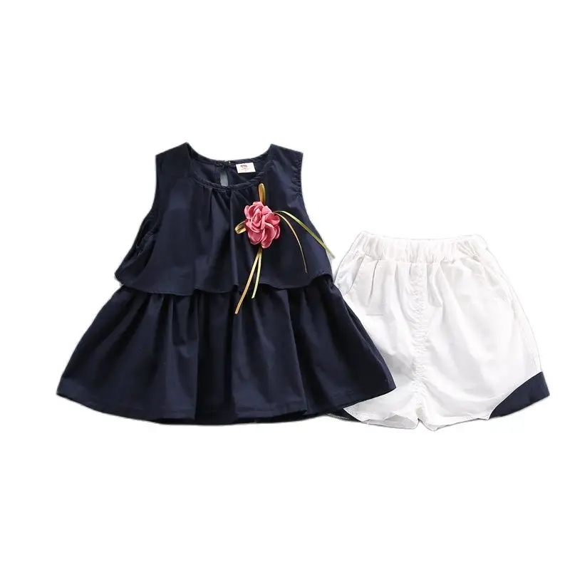 Летний комплект одежды для маленьких девочек BibiCola хлопковая рубашка без рукавов