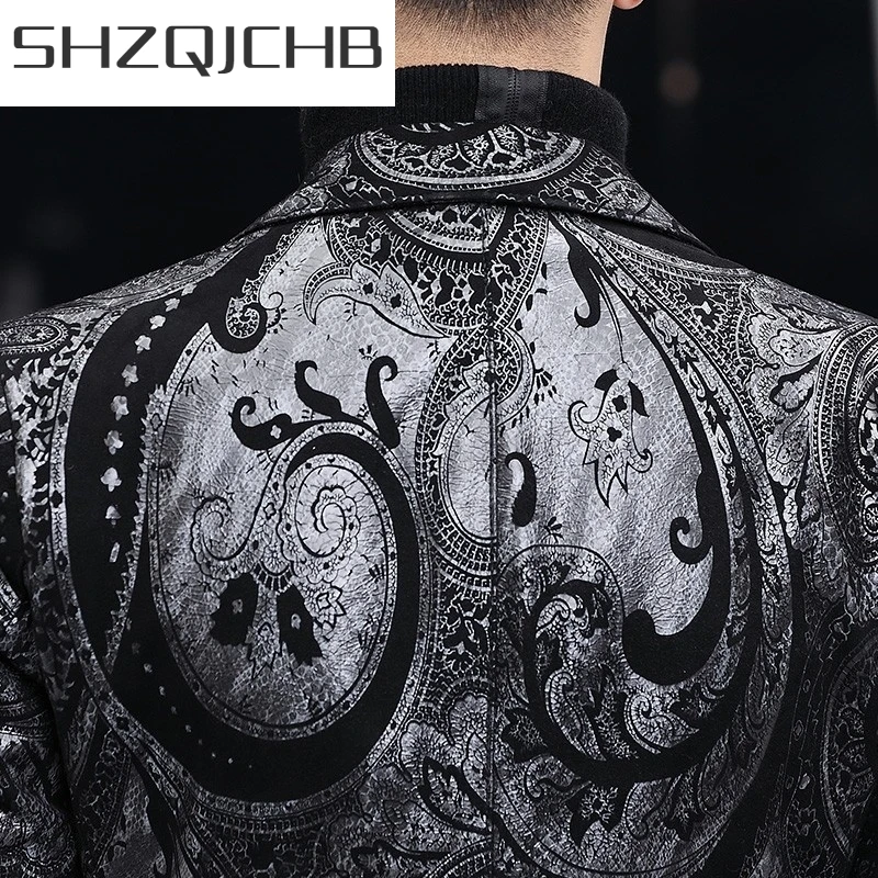 

JCHB 2021 Top Brand Genuine Leather Sheepskin Personality Printed Mens Blazers Long Sleeve Single Breasted Slim Casual Blazer Pl