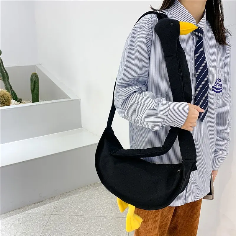 

ALLKACI Women Canvas Cartoon Duck Shoulder Crossbody Handbags Girls Casual Big Capacity Shopping Pouch Crossbody Bag For Girls50