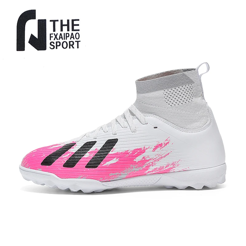 

Men's Soccer Shoes Teenager High Ankle Cleats Antiskid Grass Training Football Boots FG/TF Kids Breathable Soft Outdoor Sneakers