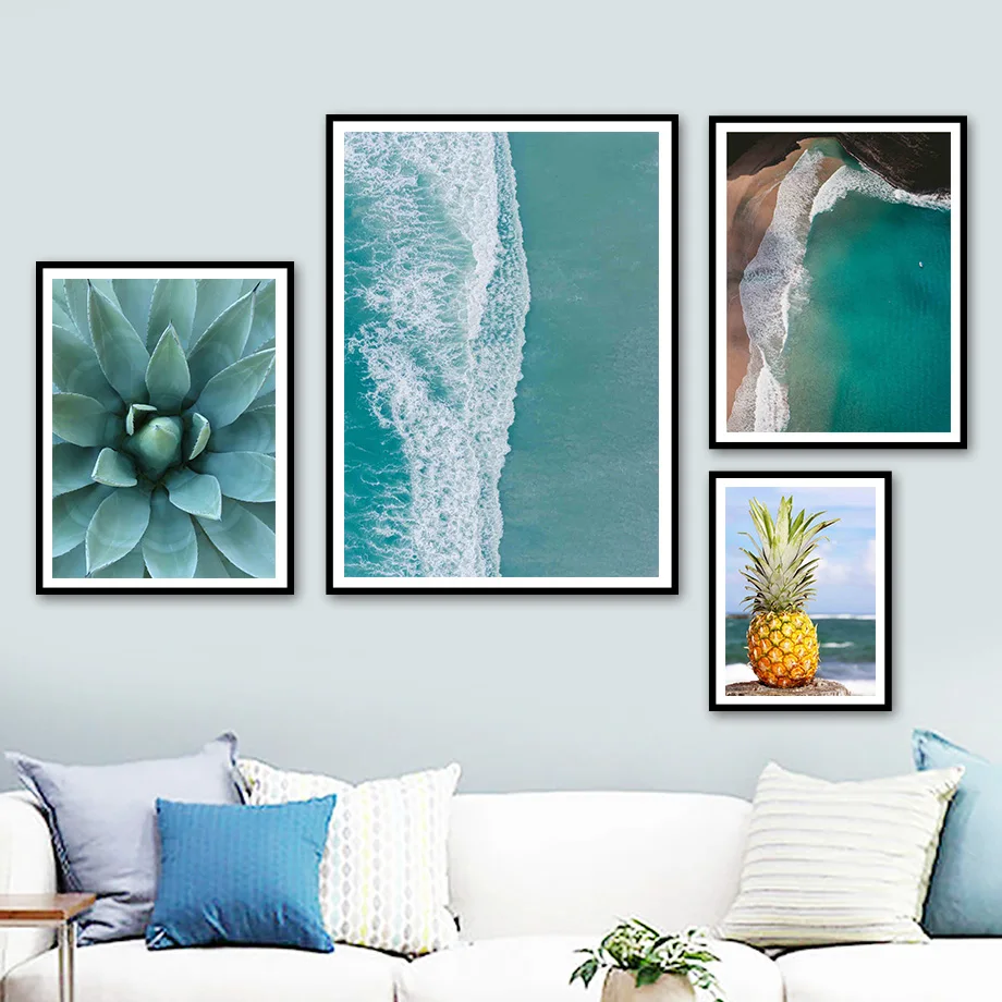 

Ocean Beach Waves Pineapple Aloe Botanic Wall Art Canvas Painting Nordic Posters And Prints Wall Pictures For Living Room Decor