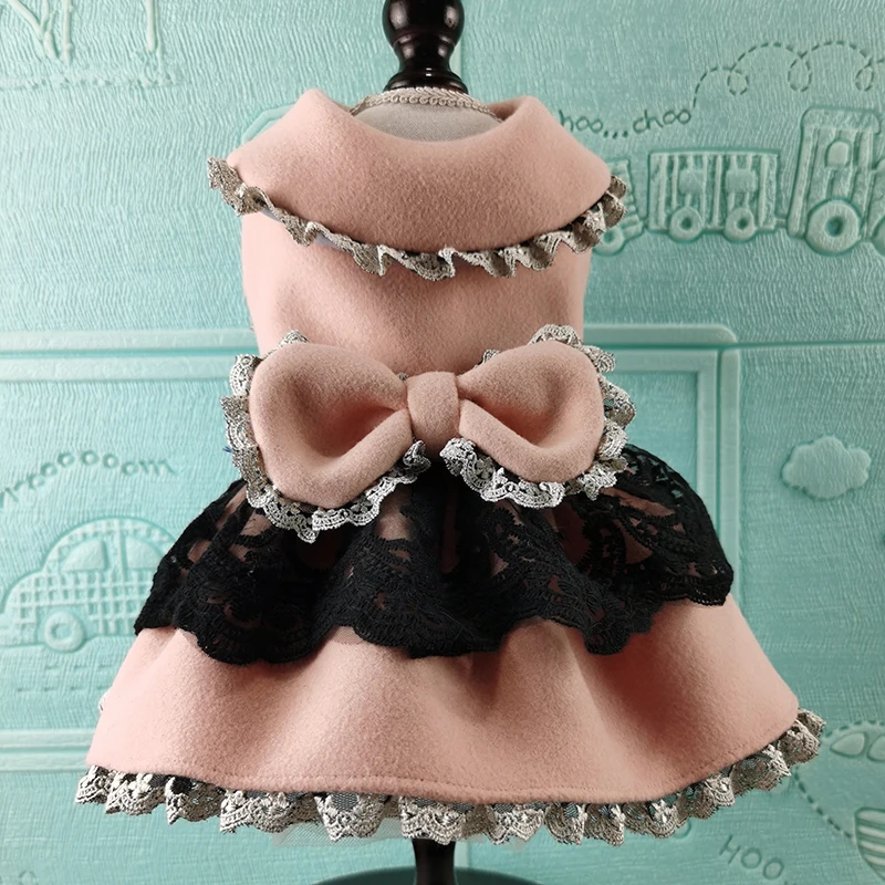 Бесплатная доставка пальто для собаки ручной работы платье розовая шерстяная