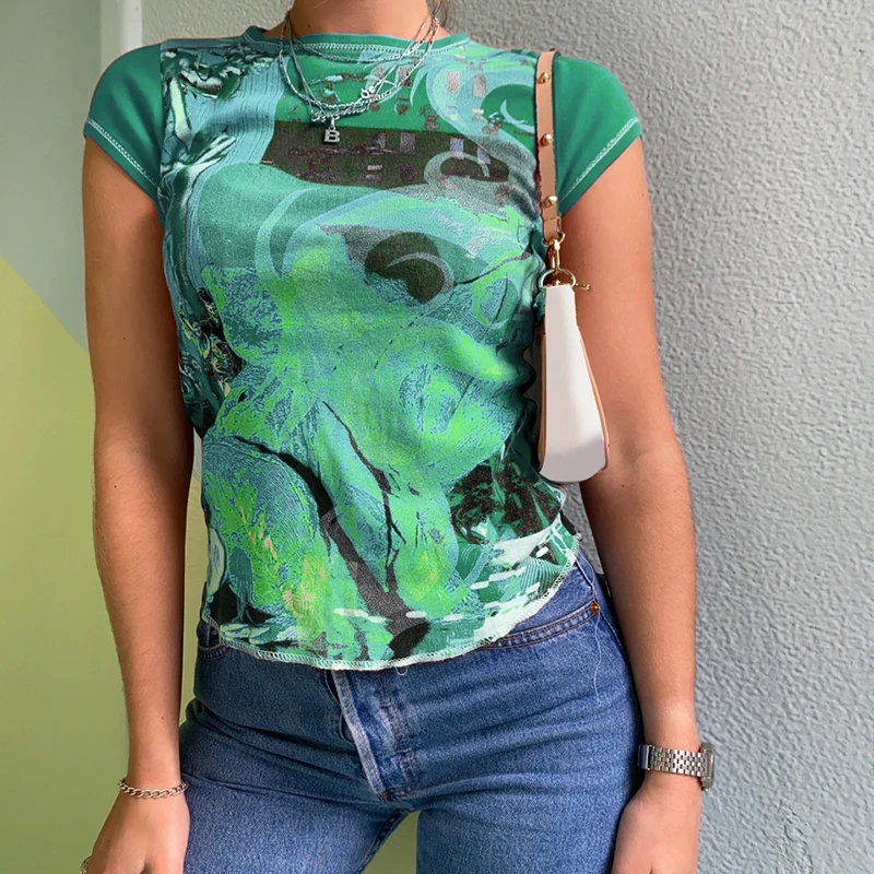 Rockmore винтажный топ с принтом женская футболка коротким рукавом гранж