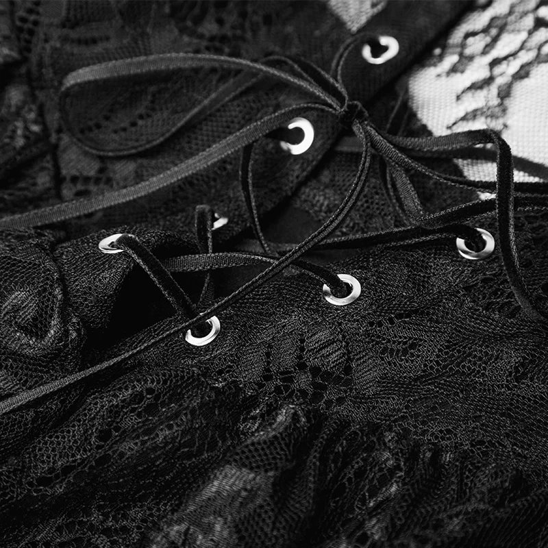Женская черная рубашка в стиле панк готическая Черная ажурная кружевная
