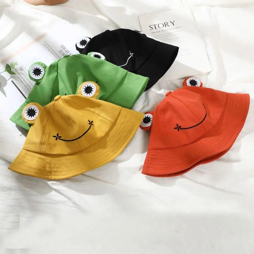 

Adult Kids Bucket Hat Cute Frog Anti Sun Wide Brim Foldable Fisherman Cap for Outdoor Women Summer Autumn Female Sunhat 2021