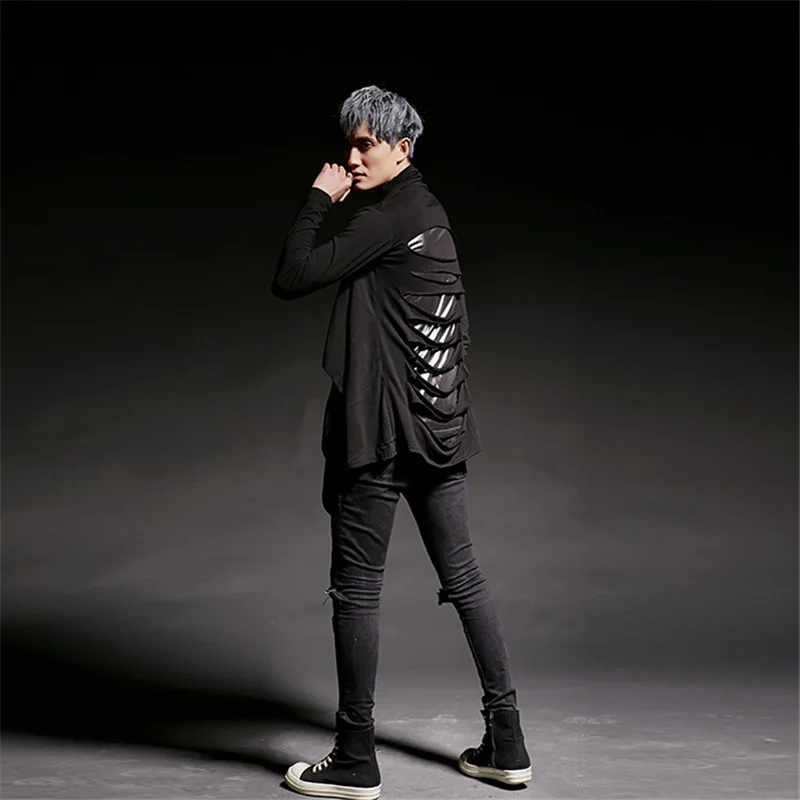 Мужская обувь для ночного клуба личность обратно рваная футболка с длинным