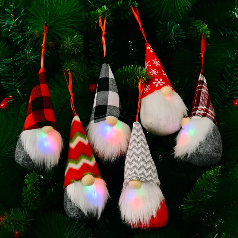 

Xmas Christmas Tree Pendant LED Knitting Rudolph Faceless Forest Old Man Doll Pendant Christmas Decorations for Home Navidad