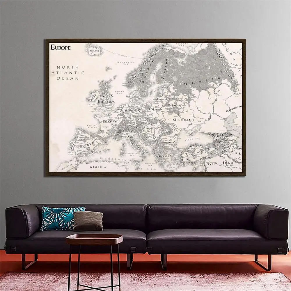 

150x225cm Simple Europe Map Vintage Painting Black White Non-woven Decor World Map Wall Art for Office Home School Decoration