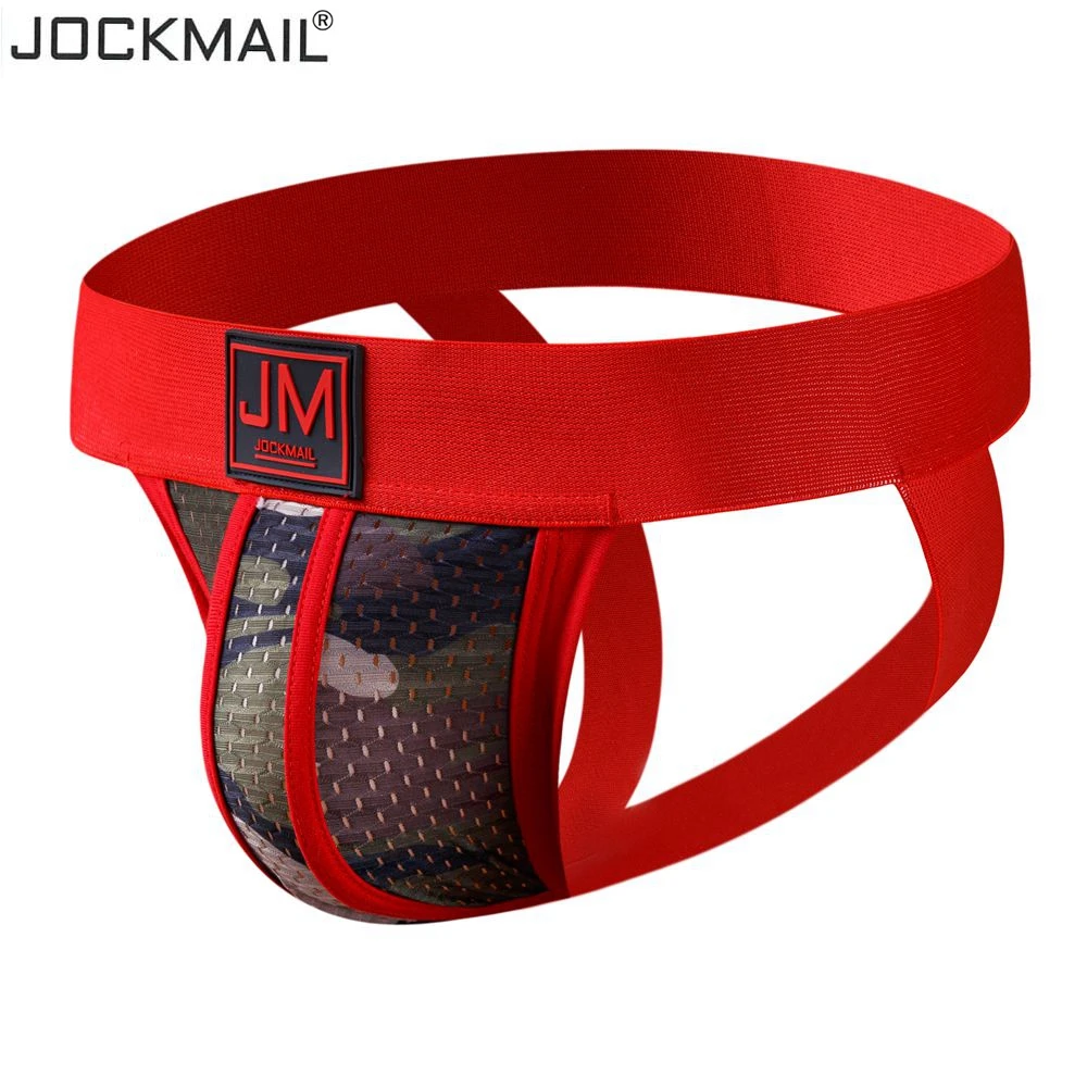 JOCKMAIL Mens Athletic Supporter Mesh Breathable Jockstrap Elastic Waistband Gay Underwear Sexy Camouflage Thong 5 pieces/ Pack