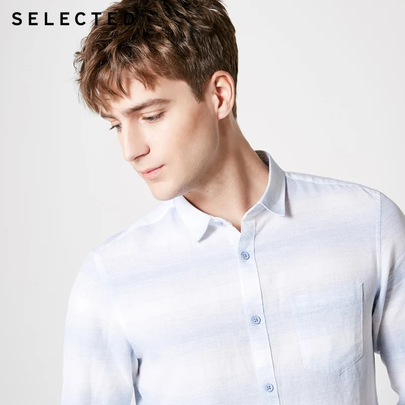 

SELECTED Men's Linen Striped Trendy 3/4 Sleeves Casual Cropped Contrast Stitching Shirts S|419231507