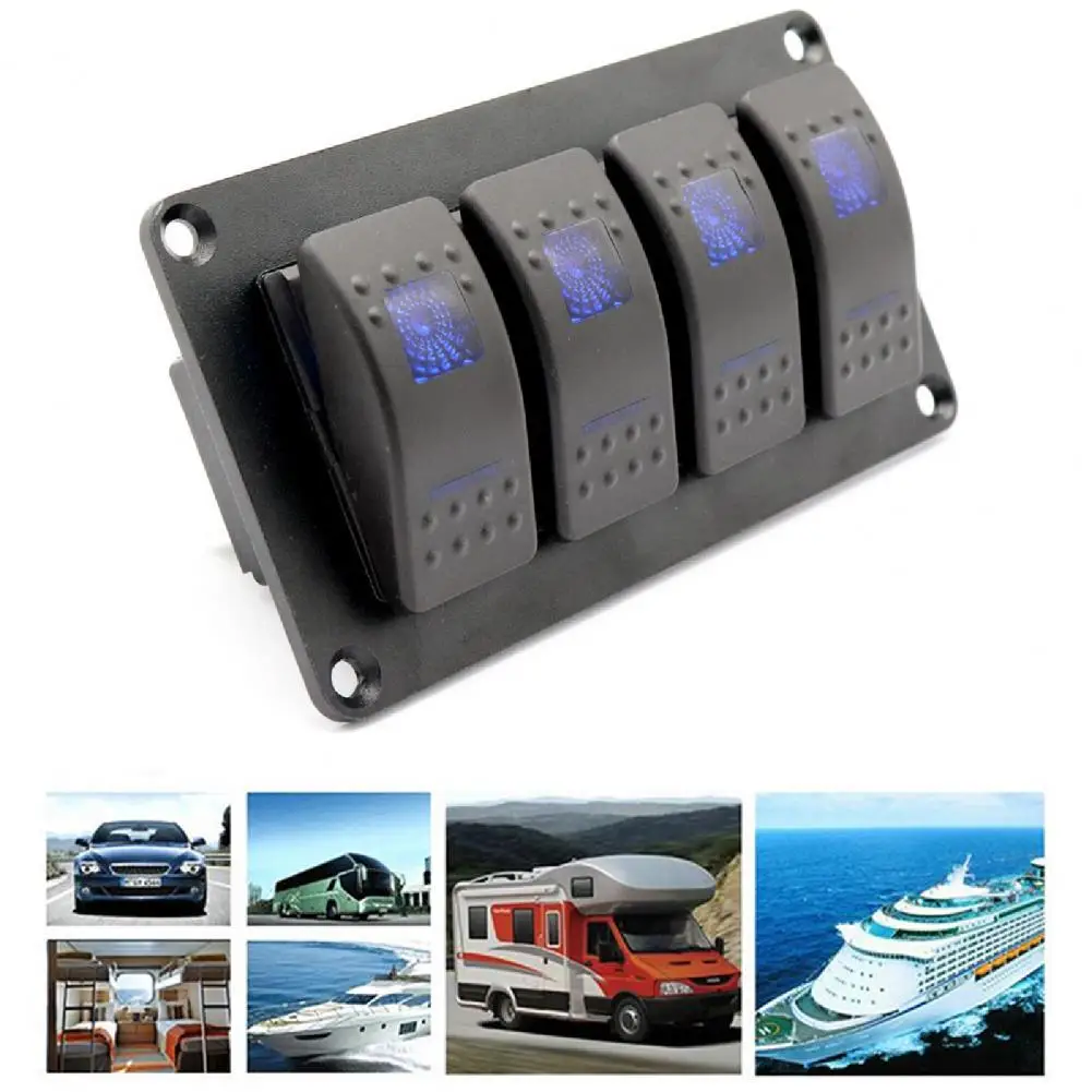 

Rocker Switch Panel 4 Gang Dual Lights Car Modification 12-24V ON/OFF Toggle Switch Panel for Automobile Car Accessories