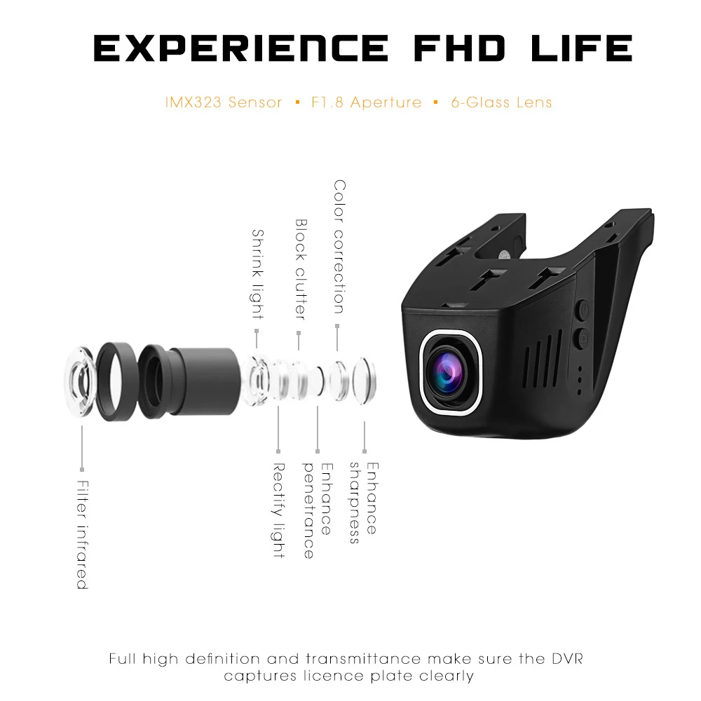 Автомобильный видеорегистратор Wi-Fi 1080P Full HD с двумя объективами и камерой заднего