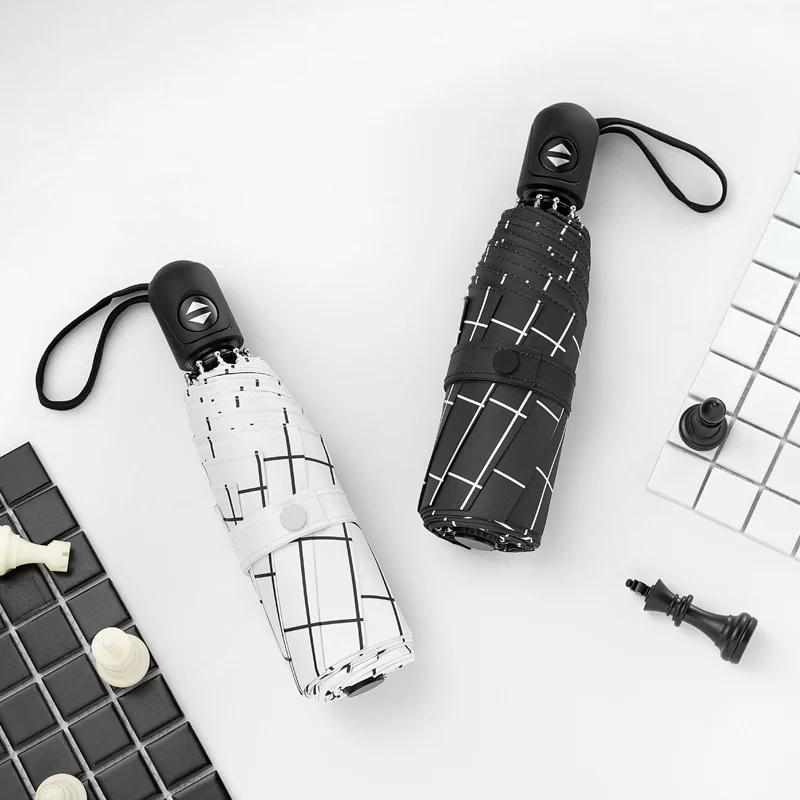 

Plaid Sun Umbrella Rain Women Windproof Full Automatic Sun Parasol UV Protection Women Pocket Rain Five Folding Umbrella A5A