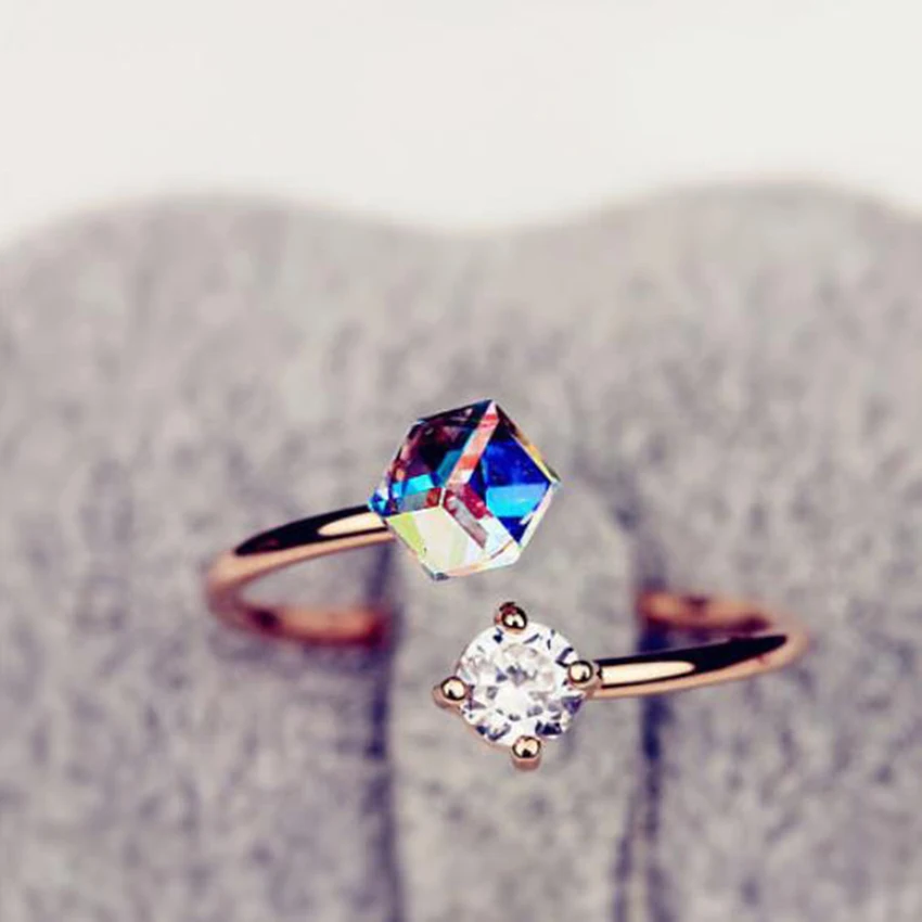 Новое поступление женские кольца цвета радуги розовое золото циркон открытые