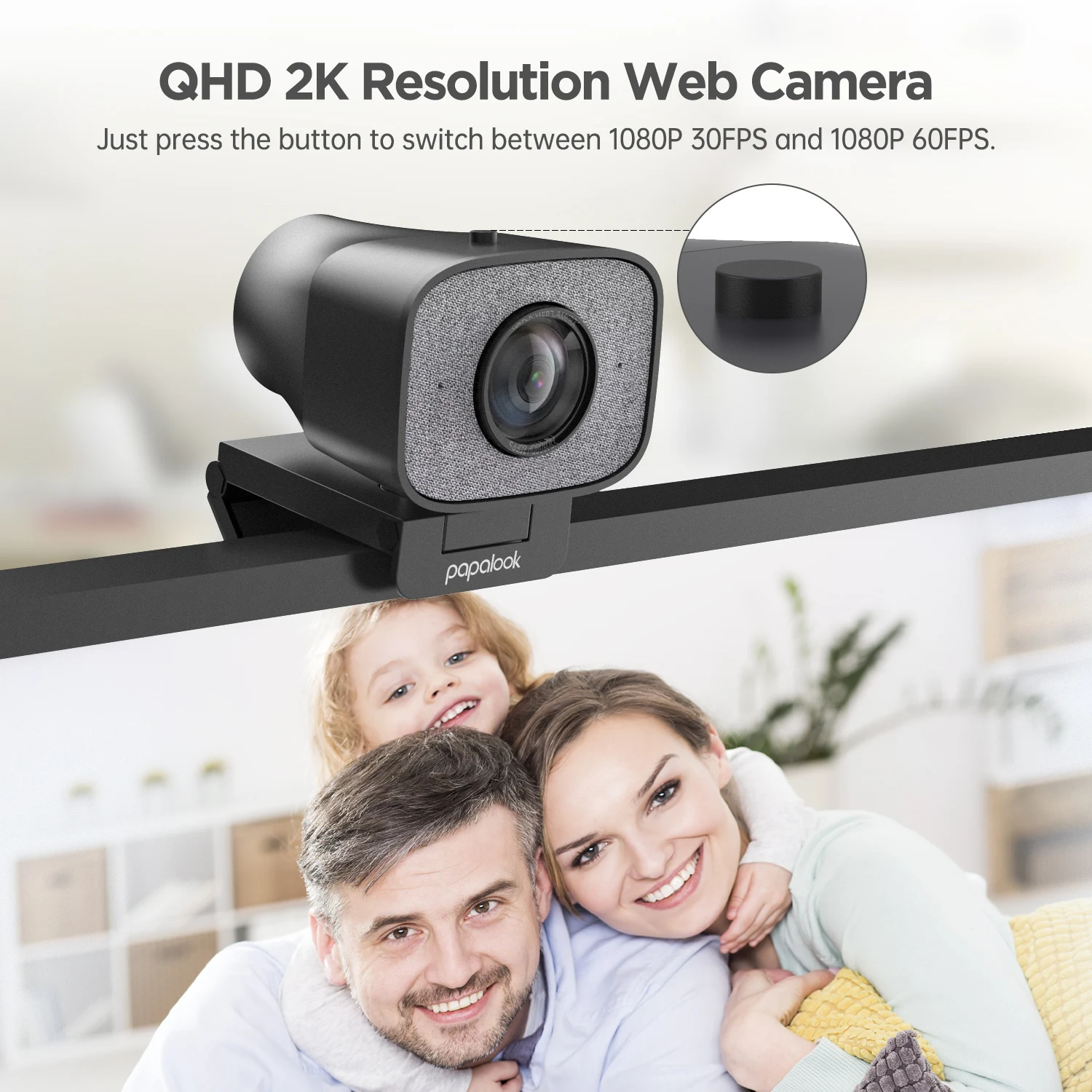 Веб камера PAPALOOK PA930 2K HDR с двойным стереомикрофоном и углом 90 градусов для OBS/SKYPE/ZOOM