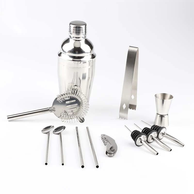 

750Ml Stainless Bar Cocktail Shaker Set Barware Set Shaker Set with Bamboo Stand Bar Tool Set Bartender Kit Shakers