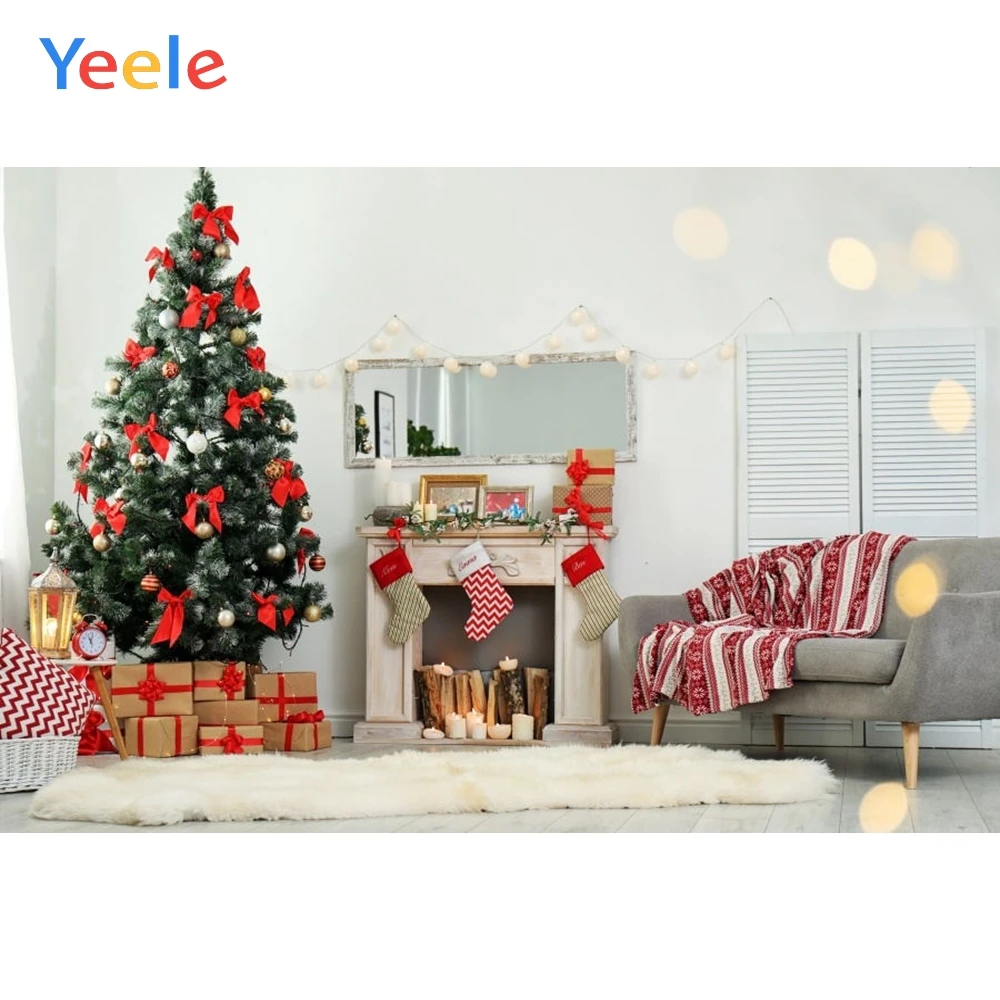 Рождественский фон Yeele с изображением зимней елки камина дивана огня детвечерние