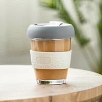 350ml reusable eco friendly travel glass coffee mug with silicone cover coffee cup drinkware car water glass