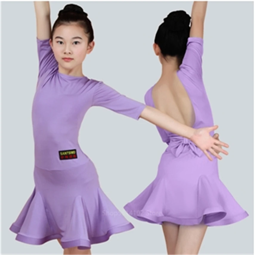 Платье детское для латиноамериканских танцев с открытой спиной и юбкой 120 170