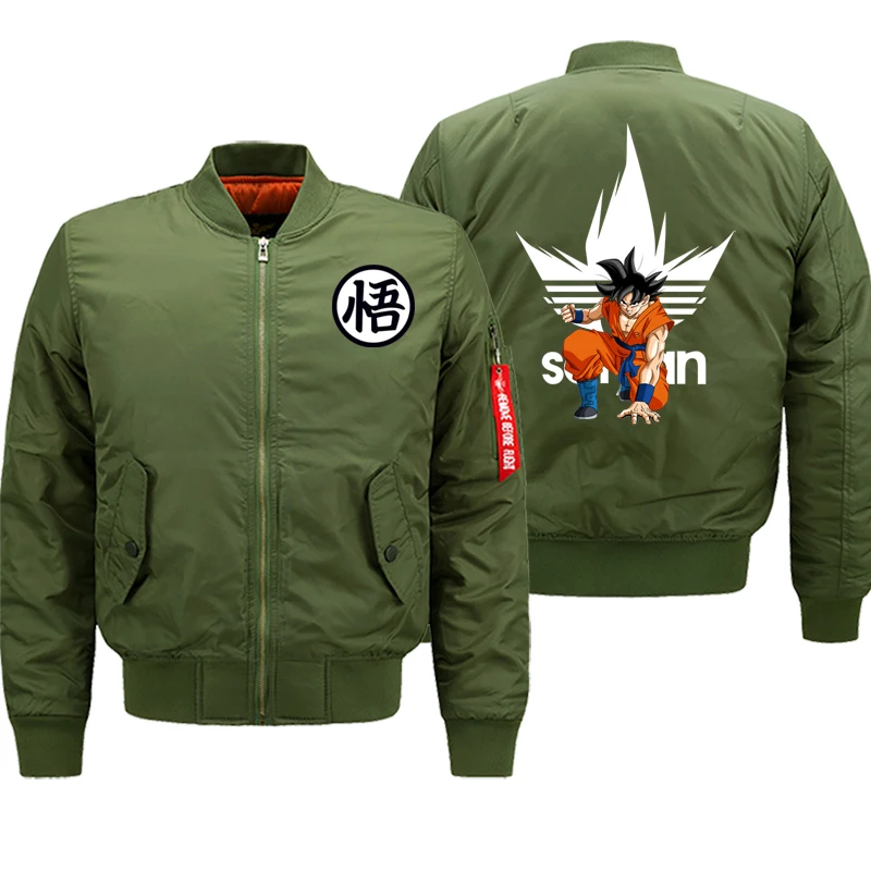 Army Green 6 Dragon Ball Z Аниме Saiyan куртка мужская мотоциклетная Байкерская Толстая куртка осень зима мужская куртка-бомбер военная куртка плюс 8XL - Цвет: Army Green 6