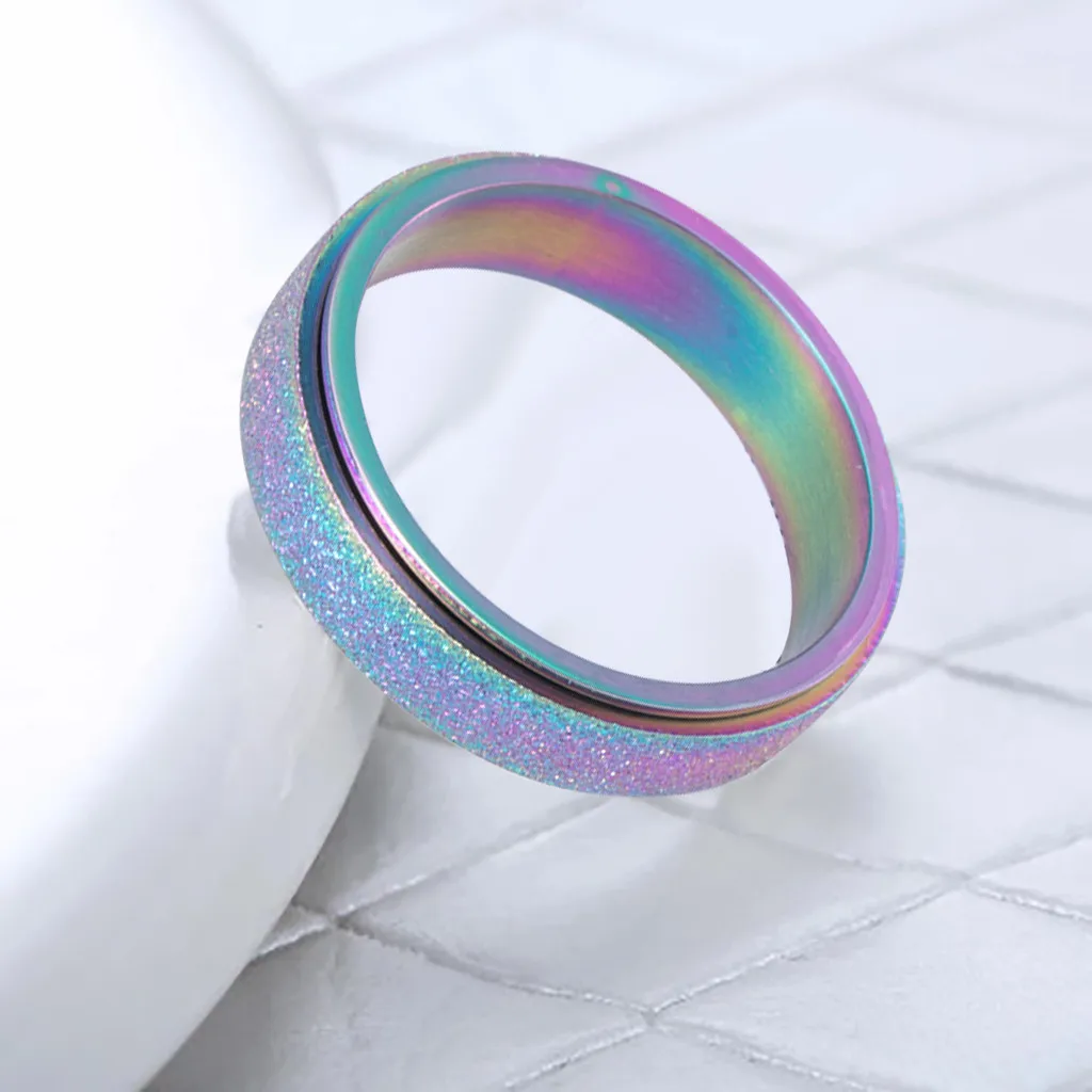 Bohemian Vintage Women's Stainless Steel Spinner Ring Sand Blast Finish Comfort Size 6-13 Design Ring Set Party Jewelry Gift#10