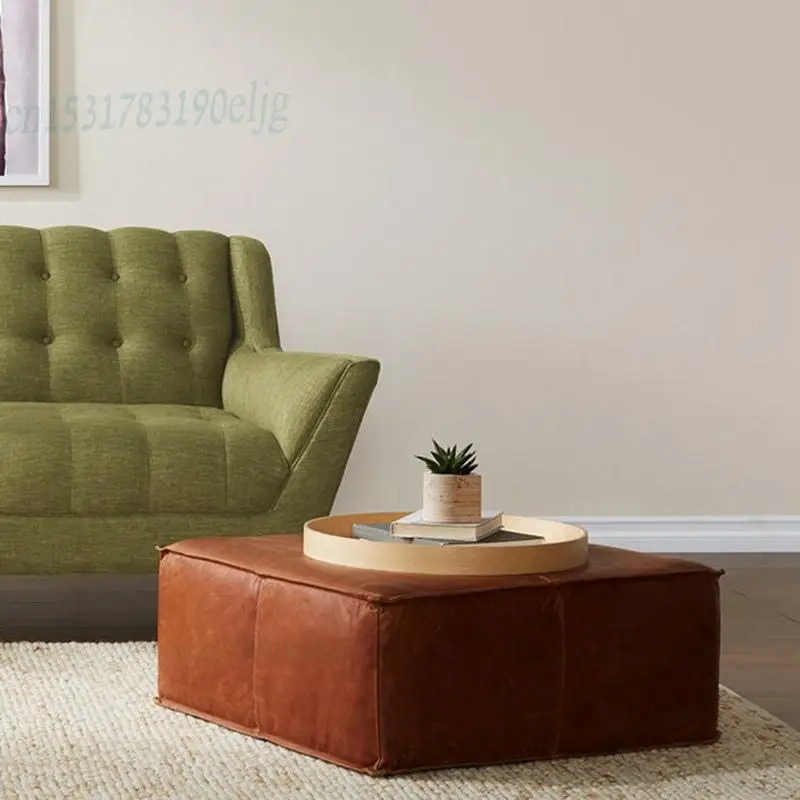 Customized American Leather Shoe Changing Stool Living Room Sofa Footrest European Retro Coffee Table Sit Padded S |