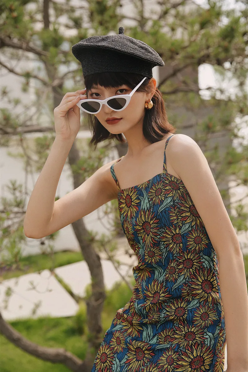 Винтажное платье-комбинация CHEERART с подсолнухами Женская Туника А-силуэта на