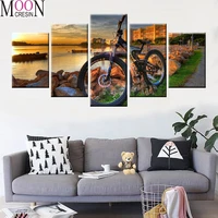 full square diamond painting bicycle sunset city landscape pictures for embroidery round diamond mosaic 5 pcs home decoration