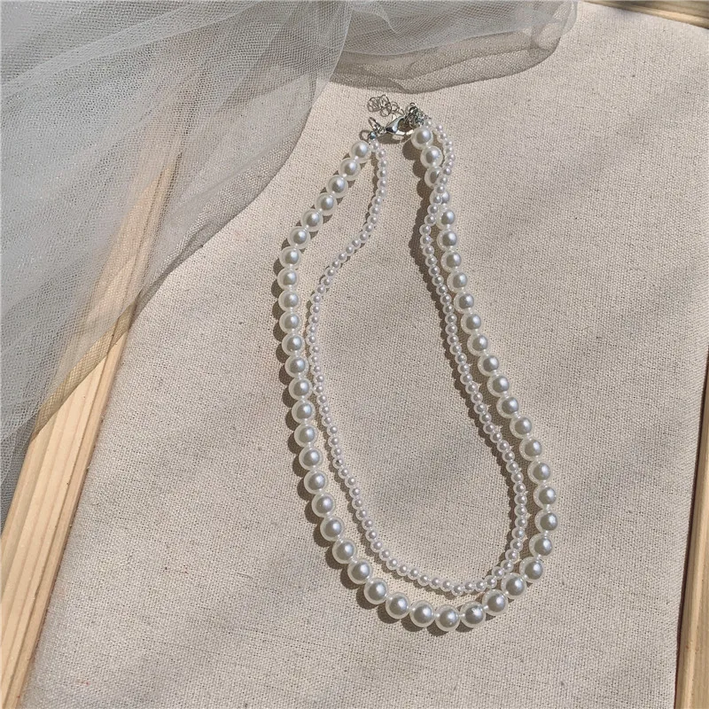

Pearl Beaded Choker White Double Crystal Beads Pendant Necklace for Women Party Travel Fashion Accessories Gifts