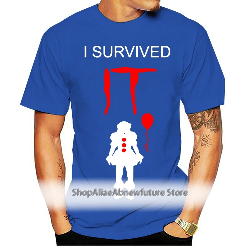 

It T-Shirt I Survived It Pennywise Clown Stephen King S M L Xl Loose Size Top Ajax Tee Shirt