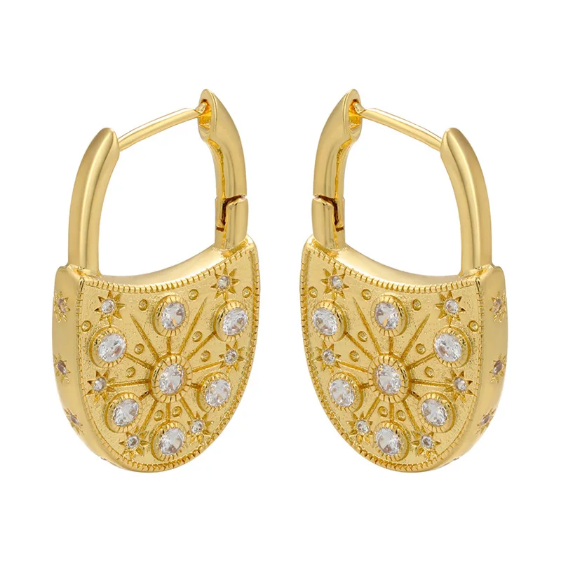 

1 Pair Lock Hoop Earrings Gold Silver Color Roman Style Classic Trendy Star Party Huggie Fashion Jewelry Sun Star Retro Elegant