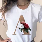 Женская футболка с коротким рукавом и принтом, футболка с коротким рукавом, с принтом букв и букв A, B, C, D, E, F, G, H, I, J