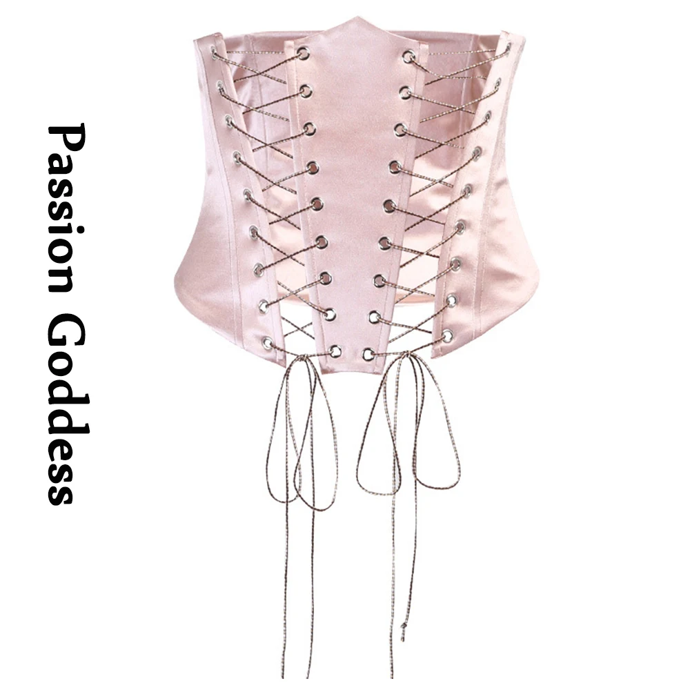 

Women Lace-up Double Bandage Pink Corsets Bustiers Soft Satin Girdle Slimming Belt Underbust Elegant Corset Top Curve Shaperwear