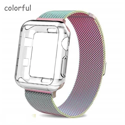 colorful Ремешок+ чехол для apple watch ремешок Миланская петля apple watch 5 4 3 ремешок iwatch ремешок 44 мм 40 мм correa 42 мм/38 мм pulseira watch Band - Цвет ремешка: colorful