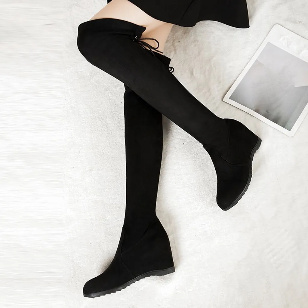 Сапоги на танкетке выше колена новинка осень-зима 2019 женские сапоги до бедра из